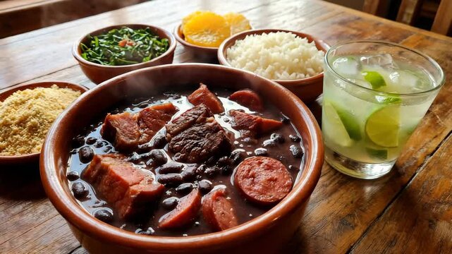 feijoada traditional brazilian stew with black beans orbit video