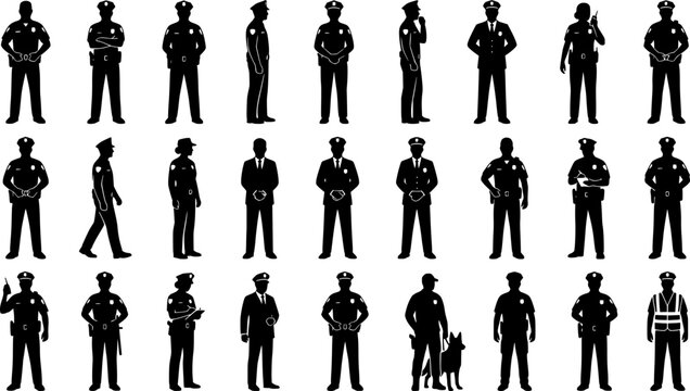 Police officer standing silhouettes vector illustration
