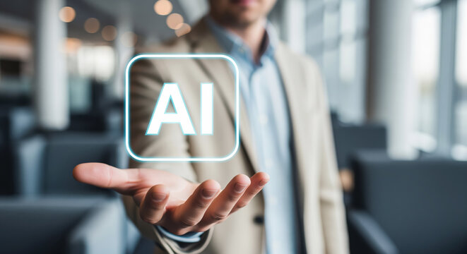 Enterprise AI implementation planning with a business leader assessing intelligent automation tools for process improvement operational scaling and data driven decision making