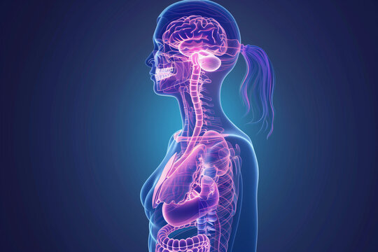 Illustration of female x-ray digestive system artwork