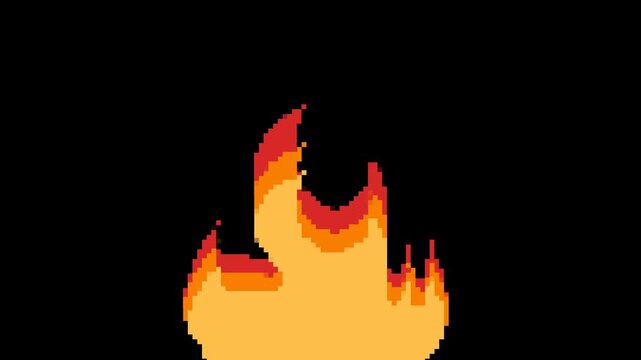 Seamless animation of fire. Pixel fire flames. Old school computer graphic style. Video Game Pixel art 8 bit