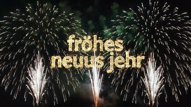 Spectacular New Year Fireworks Display with German Greeting.