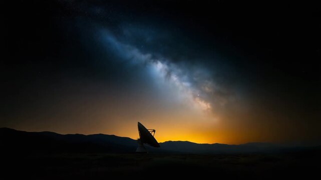 Silhouette of a lone wolf on a hill beneath the Milky Way at twilight, dramatic night sky over mountains. wolf, silhouette, Milky Way, night sky, stars, galaxy, twilight, mountains
