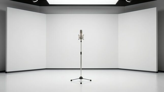 Microphone on stand in empty recording studio