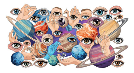 Eyes and Planets Collage Artwork Design. © Bonaji