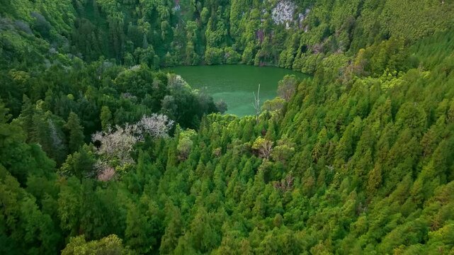 Aerial View of Lagoa do Congro Azores Portugal