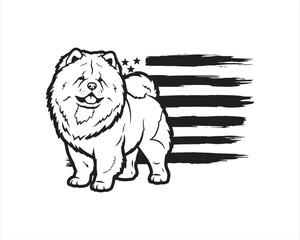 Fototapeta premium Chow Chow Dog with American Flag Patriotic Vintage Illustration