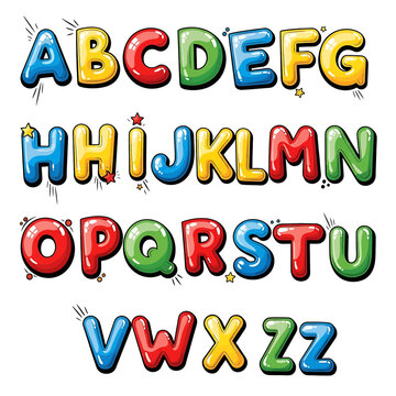 Colorful cartoon alphabet letters set.