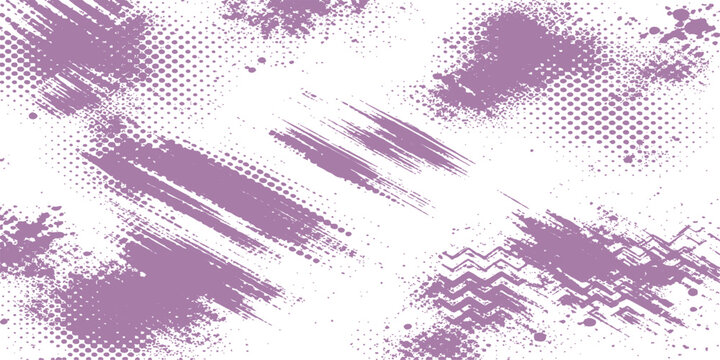 Abstract a dynamic composition of textured brushstrokes and halftone patterns. A stylish design element of various shades of purple, offering versatility and artistic potential.