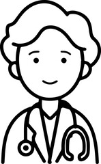Obraz premium Hand Drawn Elderly Female Doctor Black and White Illustration in Minimal Line Art Style Design