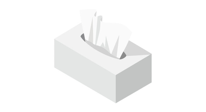 Isometric illustration of a white tissue box with pulled tissues