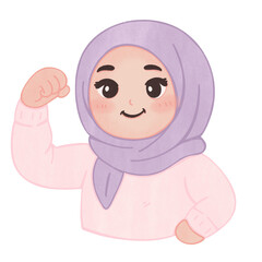 Cute Hijab Girl Strong Muscle Pose Confident