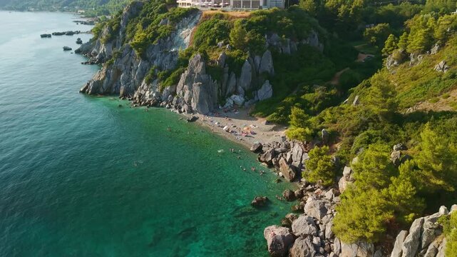 Aerial View of Thermal Spa Agia Paraskevi and Wild Beach, Loutra, Greece