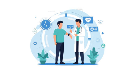 Naklejka premium Doctor checking patient's smartwatch for health data, modern healthcare technology concept