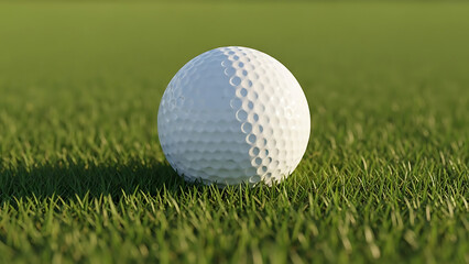 Obraz premium Golf ball on green grass close up view with detailed textures and shadows