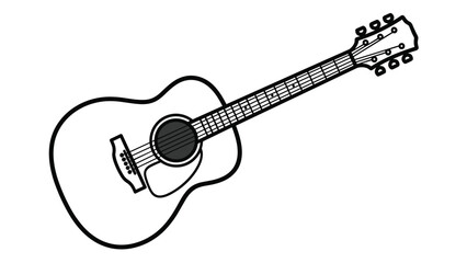 Fototapeta premium Classic acoustic guitar musical instrument in a simple black and white outline style isolated on a white background for music art themes.