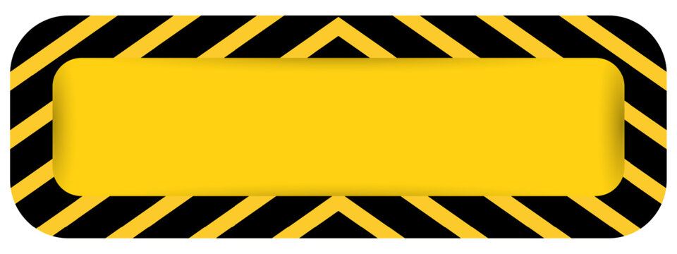 Yellow hazard warning sign frame with black stripes for industrial safety and construction projects, ideal for alert signs and caution messages on a white background