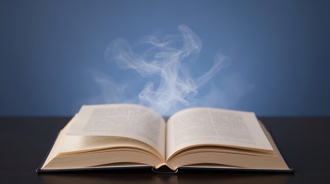 open book with smoke rising from pages on desk