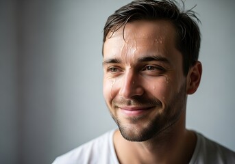 Obraz premium Close up portrait of a smiling man with a beard and fair skin