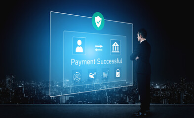 Obraz premium Successful transaction message showing secure payment. Payment confirmed, secured, payment processed, and payment completed with trust and transaction integrity. Vouch