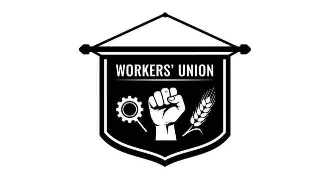 May day Workers Union, Labor Union, Industrial Emblem, Black and White Badge isolated on White Background vactor EPS