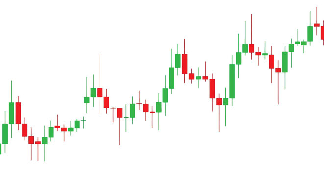 Financial candlestick chart vector graphic illustration shows market volatility and price movement patterns for stock trading analysis and economic data reporting displaying rising and falling bullish