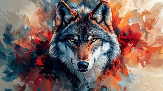 Abstract, a wolf represented through geometric shapes and bold contrasts, offering a contemporary and artistic interpretation.