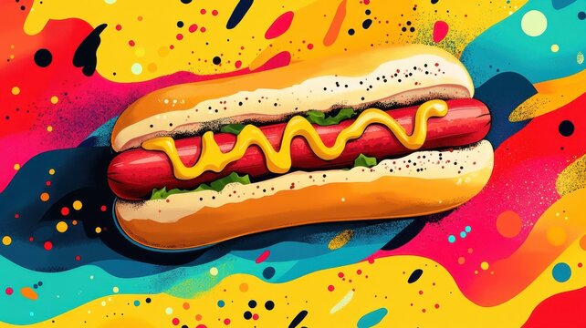 An abstract hot dog illustration, focusing on shapes and colors rather than realistic representation.