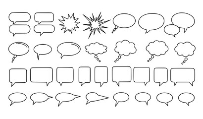 Outline comic speech bubbles thought balloons and chat boxes vector set empty dialogue frames for webtoon manga © Mdsahag