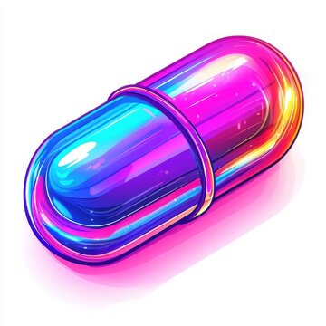 Realistic capsule medicine with bright colors, isolated on white background, detailed design.