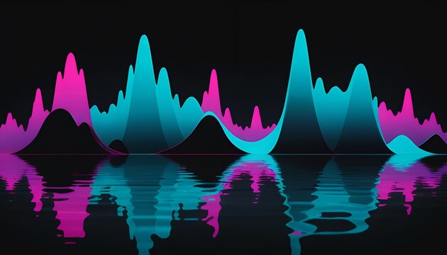 Colorful sound waves waveform visualization neon colors blue purple reflection