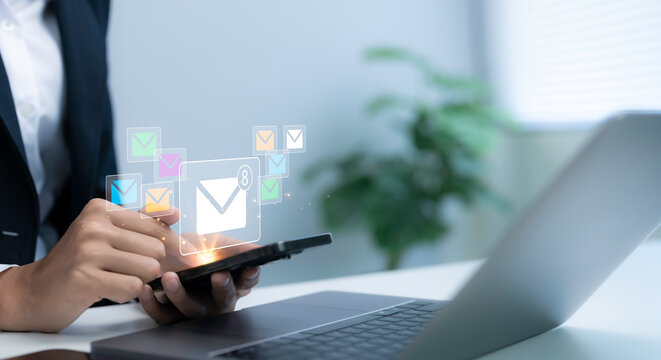 Concept digital communication email marketing notification management customer engagement data integration online messaging workflow automation business connectivity information exchange