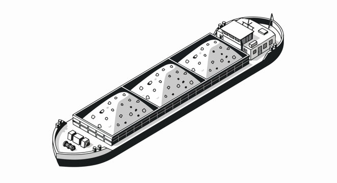 Isometric Bulk Carrier Barge Illustration for Logistics and Maritime Transport