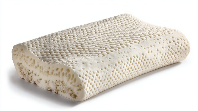 A close-up view of a white memory foam pillow with a unique honeycomb texture on a plain white background