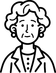 Obraz premium Hand Drawn Elderly Female Doctor Black and White Illustration in Minimal Line Art Style Design