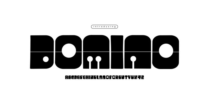 Domino: A bold modular display font. Futuristic geometric design with card game-inspired details for tech and modern branding.