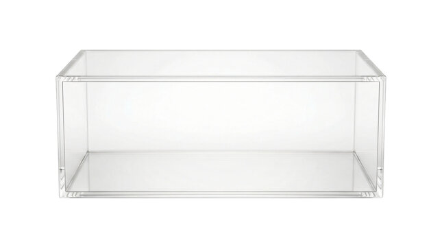A sleek rectangular transparent acrylic storage container with a modern design isolated on transparent background