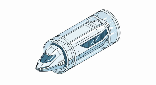Isometric Hyperloop Concept: Futuristic High-Speed Vacuum Tube Train Illustration on White Background