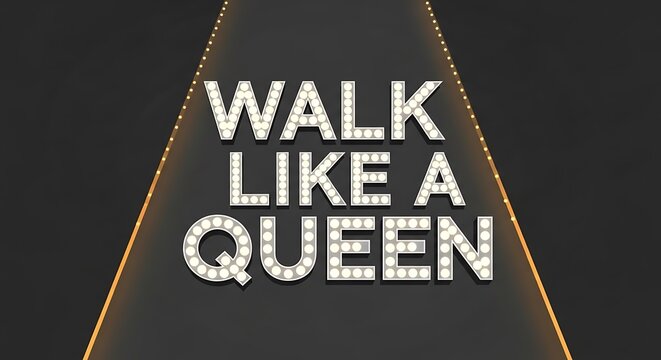 Runway lights with a flat design and the words "Walk Like a Queen"