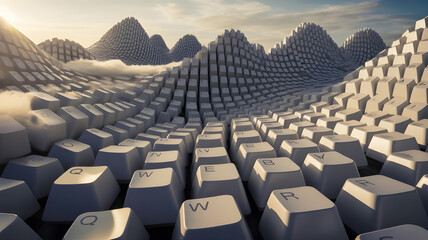 Obraz premium Giant computer keyboard forming landscape mountains