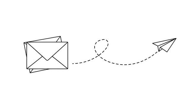 Paper airplane flying from envelopes, symbolizing sending messages, communication, and fast delivery concepts, white background, outgoing mail