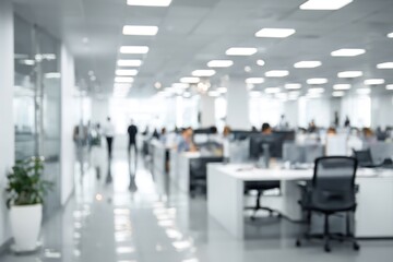 Fototapeta premium Modern Office Interior with Employees Working and Walking.