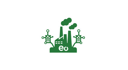 Fototapeta premium Green Industrial Factory with Electronic Circuitry and Smoke Emission.