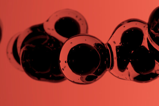 3D red liquid sphere with glossy surface and fluid shadow