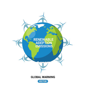 Earth with wind turbines around globe.
