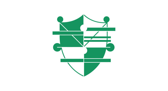Green Shield Icon with Puzzle Pieces Representing Security and Protection.