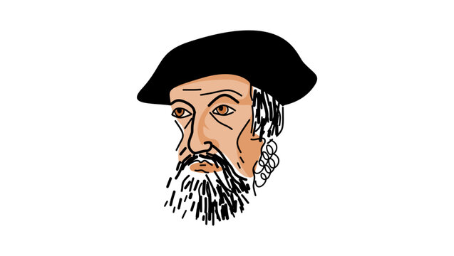 Hernan Cortes portrait, flat vector illustration