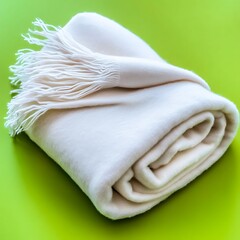 Soft White Blanket on Green Surface Perfect for Cozy Home Decor and Interior Styling in Contemporary Living Spaces
