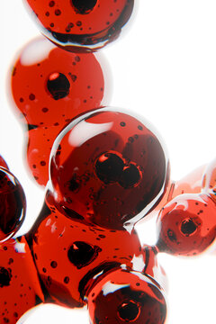 3D red bubble cluster with glossy liquid and bright contrast