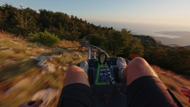 First Person View POV of Adrenaline Alpine Coaster Ride in Lovcen National Park, Kotor
